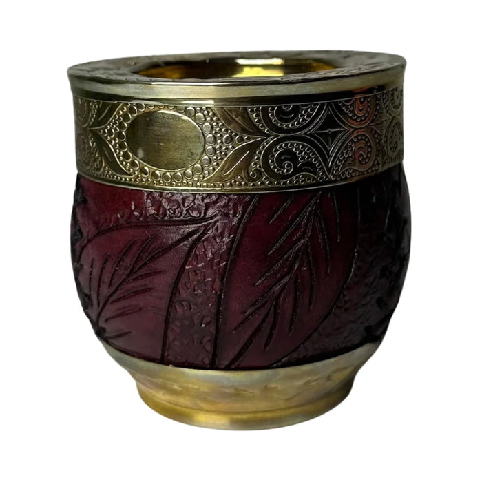 Mate Imperial Roma Con Cuero Labrado Base Y Virola De Alpaca Con Bombilla