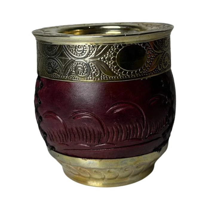 Mate Imperial Roma Con Cuero Labrado Base Y Virola De Alpaca Con Bombilla