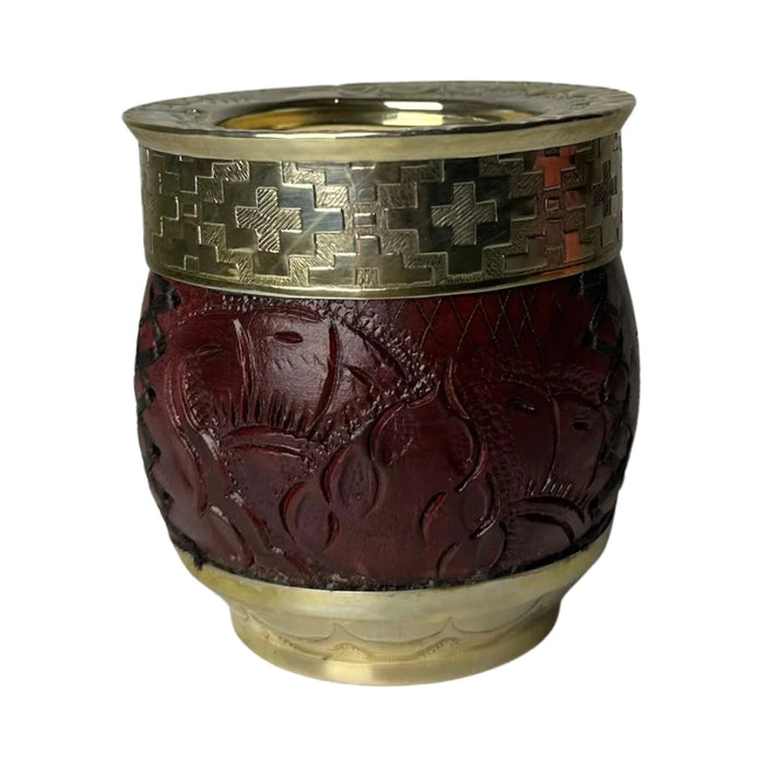 Mate Imperial Roma Con Cuero Labrado Base Y Virola De Alpaca Con Bombilla