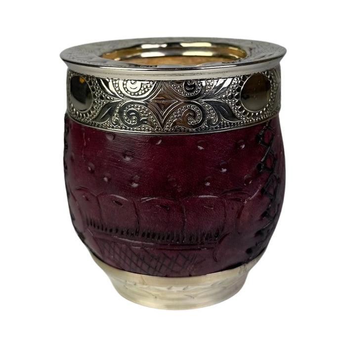 Mate Imperial Roma Con Cuero Labrado Base Y Virola De Alpaca Con Bombilla