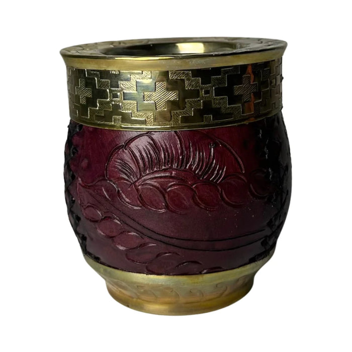 Mate Imperial Roma Con Cuero Labrado Base Y Virola De Alpaca Con Bombilla