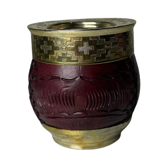 Mate Imperial Roma Con Cuero Labrado Base Y Virola De Alpaca Con Bombilla