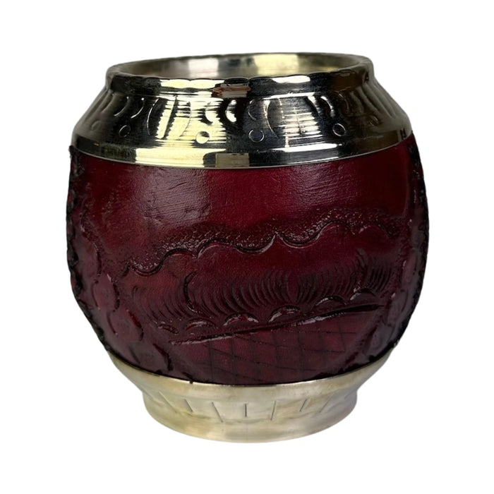 Mate Imperial Roma Con Cuero Labrado Base Y Virola De Alpaca Con Bombilla