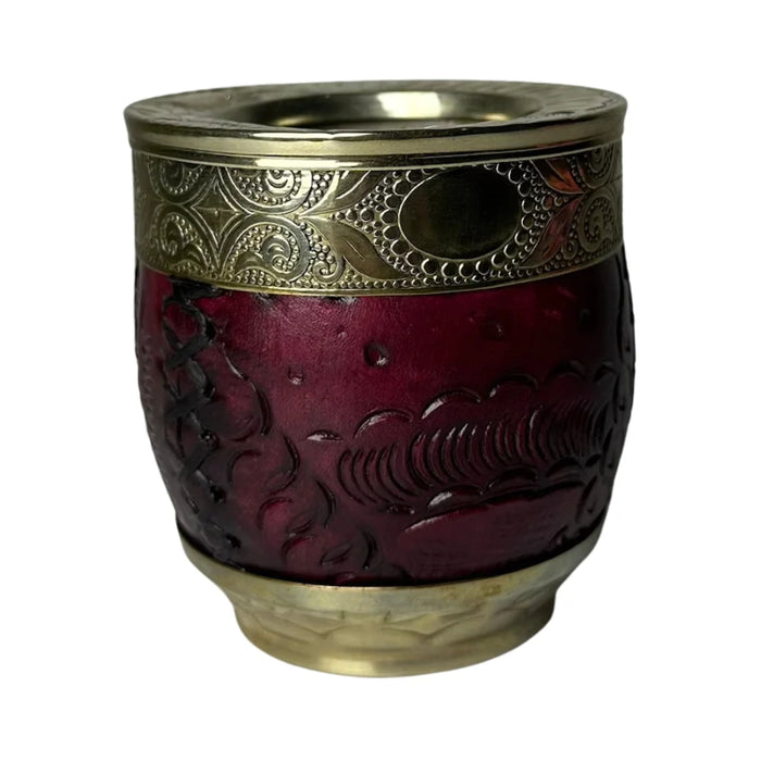 Mate Imperial Roma Con Cuero Labrado Base Y Virola De Alpaca Con Bombilla