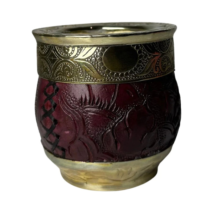 Mate Imperial Roma Con Cuero Labrado Base Y Virola De Alpaca Con Bombilla