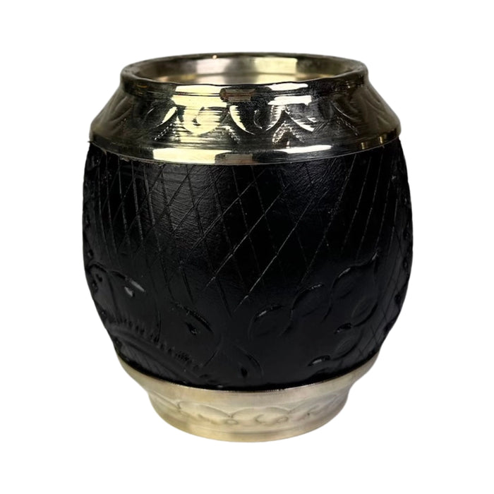Mate Imperial Roma Con Cuero Labrado Base Y Virola De Alpaca Con Bombilla