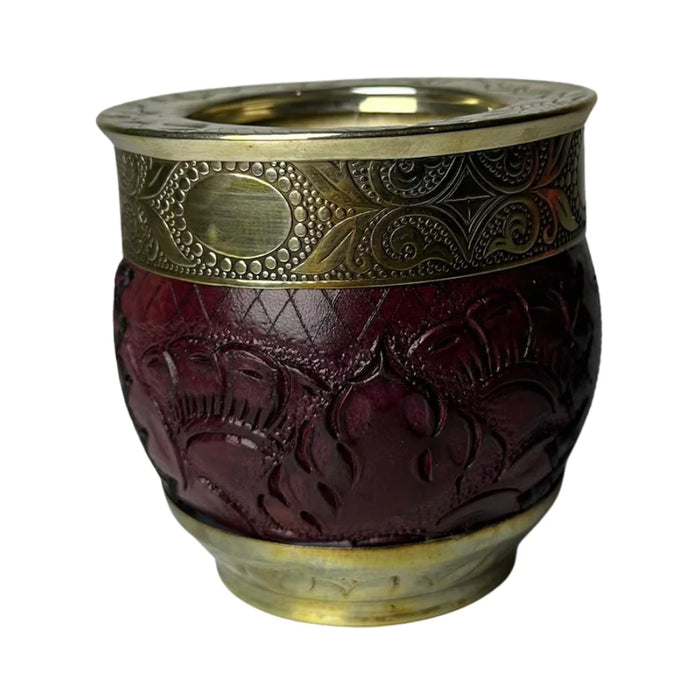 Mate Imperial Roma Con Cuero Labrado Base Y Virola De Alpaca Con Bombilla