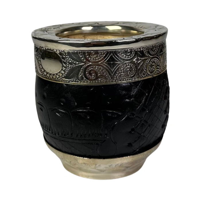 Mate Imperial Roma Con Cuero Labrado Base Y Virola De Alpaca Con Bombilla