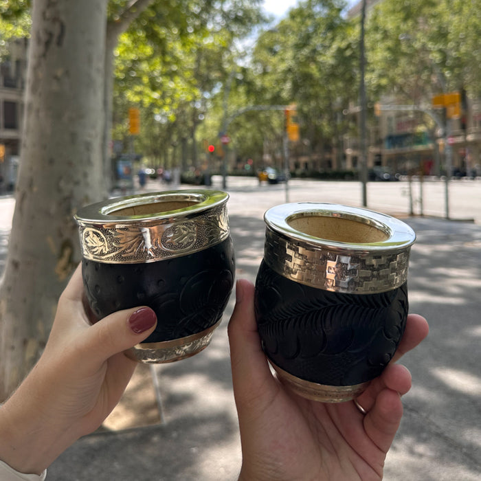 Mate Imperial Roma Con Cuero Labrado Base Y Virola De Alpaca