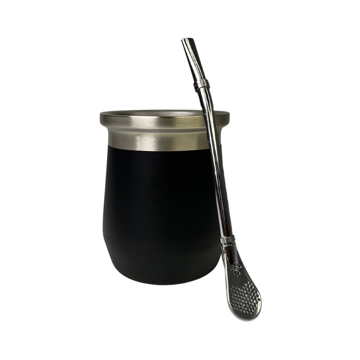 Mate Termico Acero Inoxidable 280 ML Negro Con Bombilla