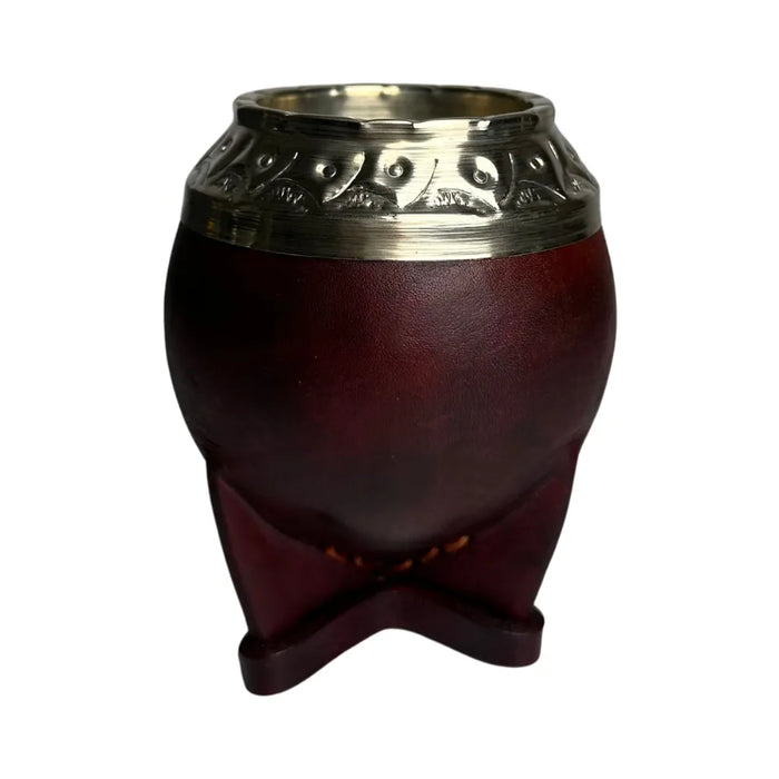 Mate Torpedo Borravino De Calabaza Con Virola De Alpaca Cincelada Con Bombilla