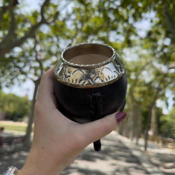 Mate Torpedo De Calabaza Con Virola De Alpaca Cincelada