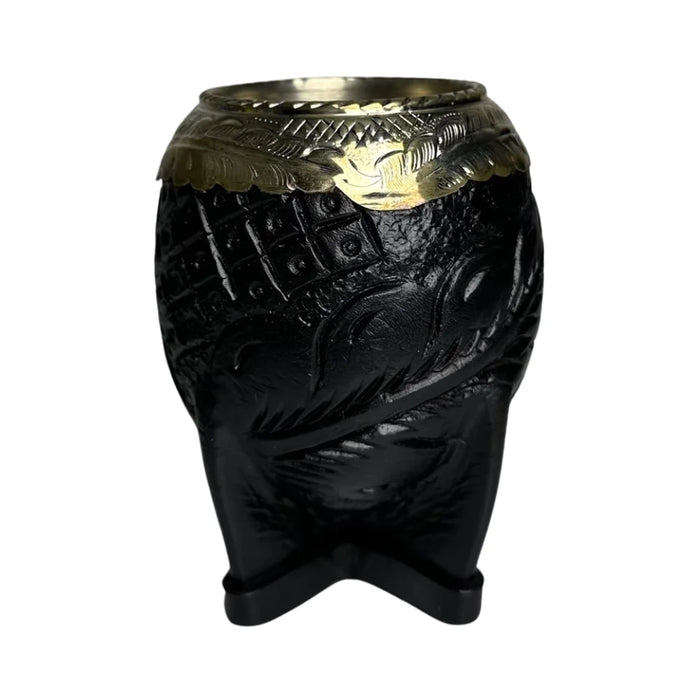 Mate Torpedo Negro con Virola Cincelada Recortada Con Bombilla