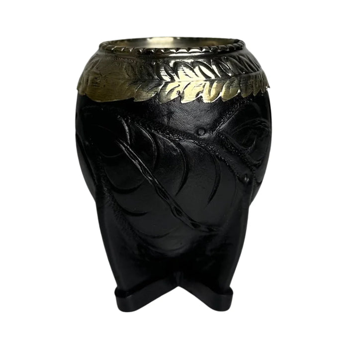 Mate Torpedo Negro con Virola Cincelada Recortada Con Bombilla