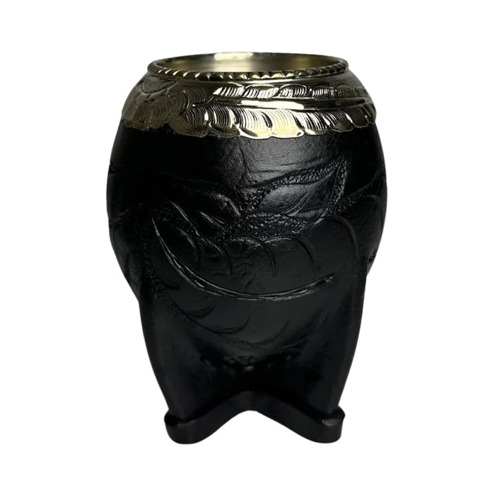 Mate Torpedo Negro con Virola Cincelada Recortada Con Bombilla