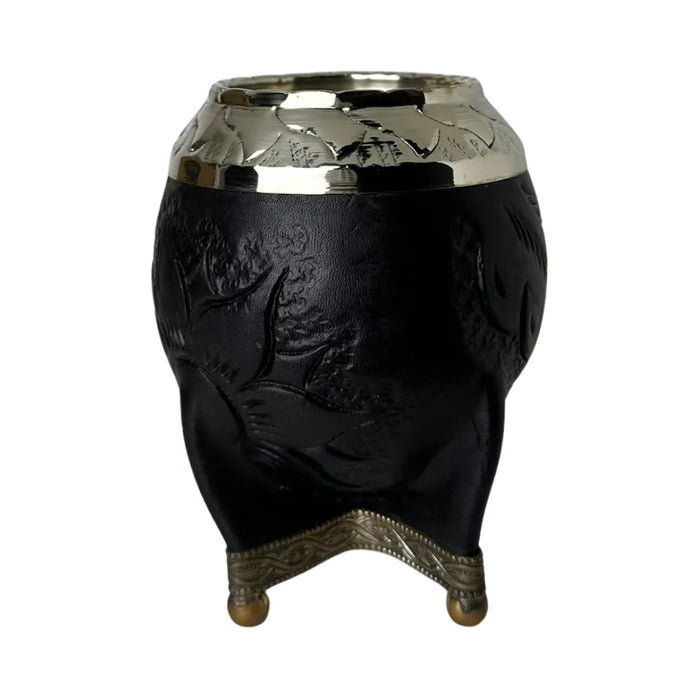 Mate Torpedo Negro de Calabaza con Virola Cincelada Con Bombilla