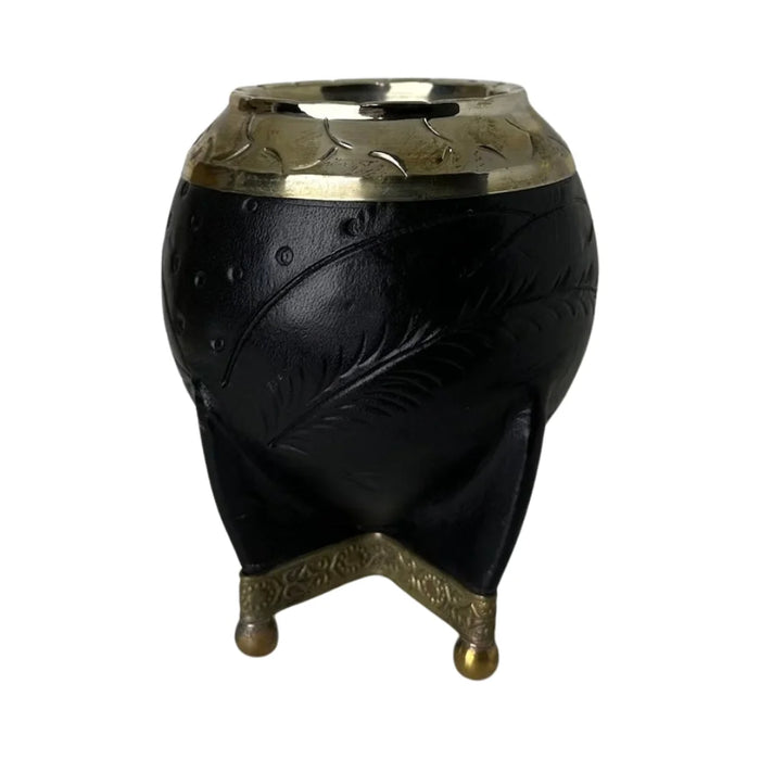 Mate Torpedo Negro de Calabaza con Virola Cincelada Con Bombilla