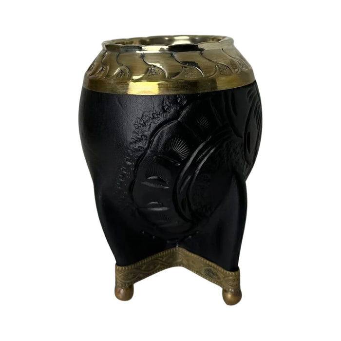Mate Torpedo Negro de Calabaza con Virola Cincelada Con Bombilla