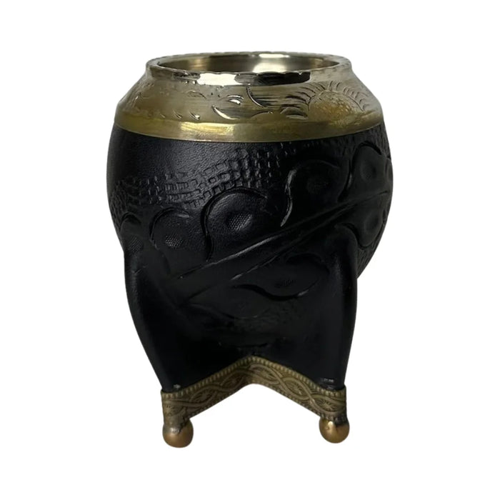 Mate Torpedo Negro de Calabaza con Virola Cincelada Con Bombilla