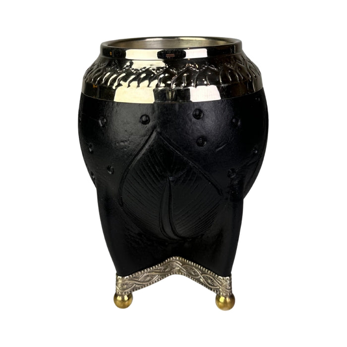 Mate Torpedo Negro de Calabaza con Virola Cincelada