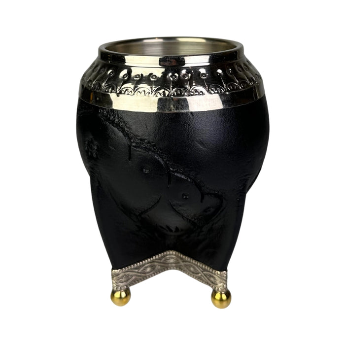 Mate Torpedo Negro de Calabaza con Virola Cincelada