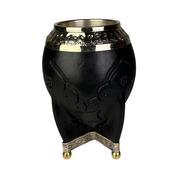 Mate Torpedo Negro de Calabaza con Virola Cincelada