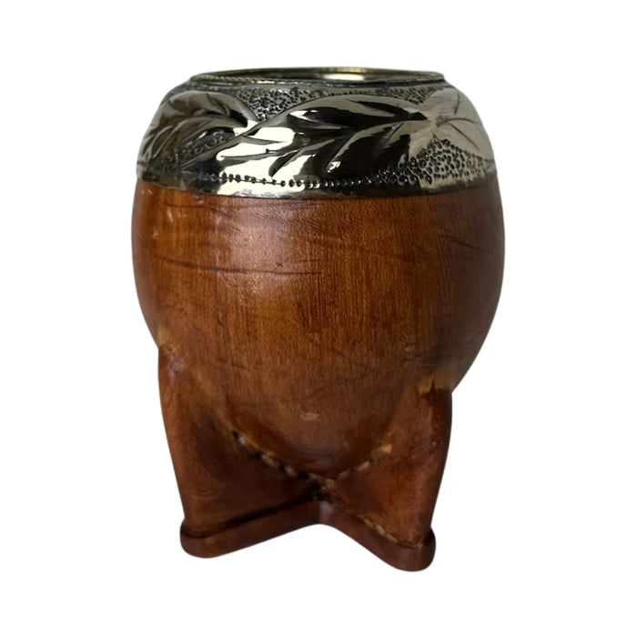 Mate Torpedo Premium de Calabaza Avejentado Virola Cincelada Con Bombilla