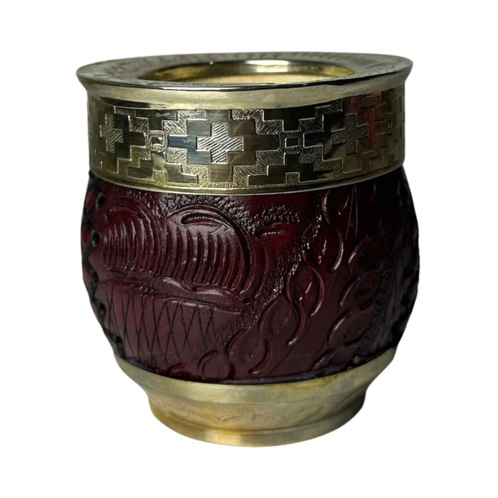 Mate Imperial Roma Con Cuero Labrado Base Y Virola De Alpaca Con Bombilla