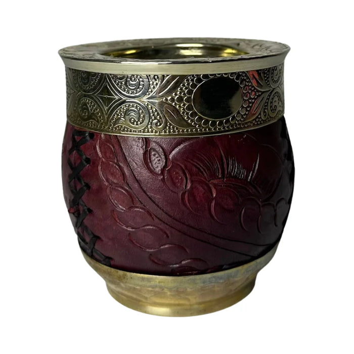 Mate Imperial Roma Con Cuero Labrado Base Y Virola De Alpaca Con Bombilla