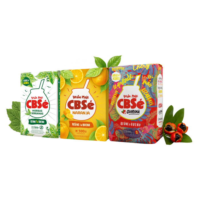 Pack Yerba Mate CbSe Naranja, Guarana, Hierbas Serranas 500 Grs