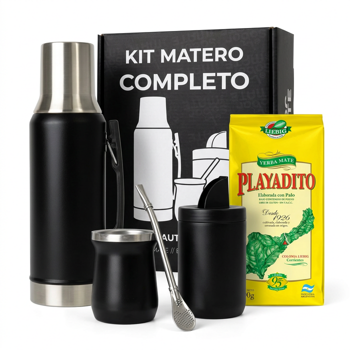 Set Matero Completo El Sabor del Mate con Termo Mate Yerbera Bombilla Yerba y Stickers
