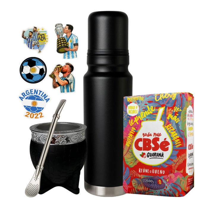 Set Matero Negro 1L Completo con Mate Acero Inoxidable
