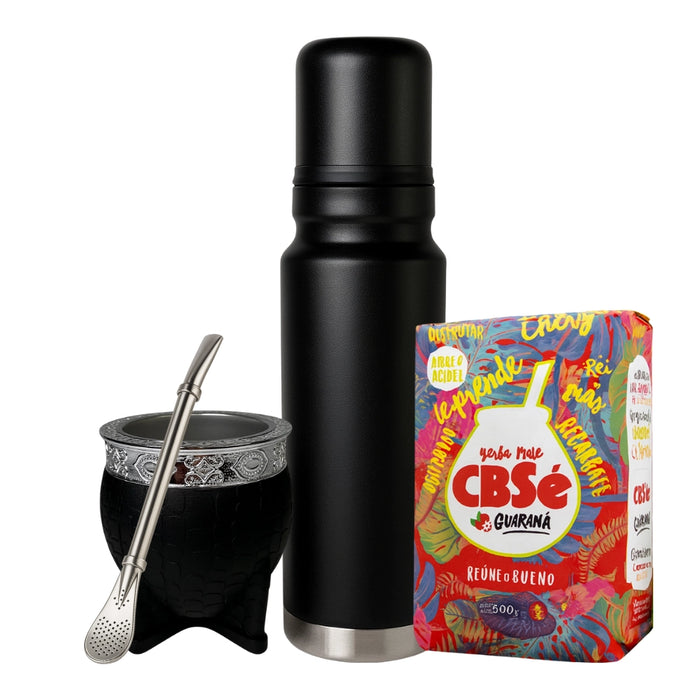 Set Matero Negro 1L Completo con Mate Acero Inoxidable