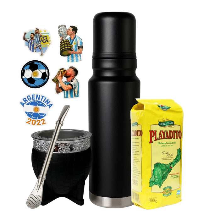 Set Matero Negro 1L Completo con Mate Acero Inoxidable