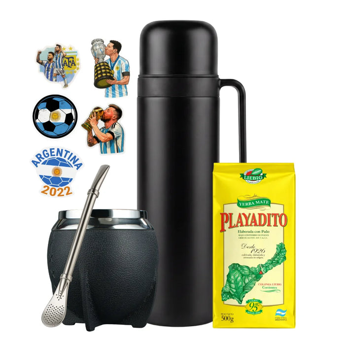 Set Matero con Termo Media Manija 1L Mate Bombilla Yerba y Stickers
