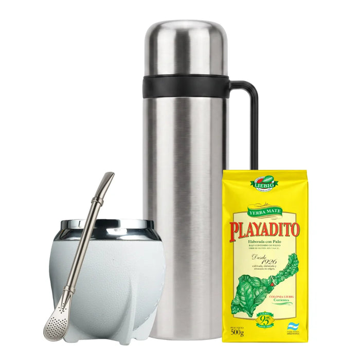 Set Matero con Termo Media Manija 1L Mate Bombilla Yerba y Stickers