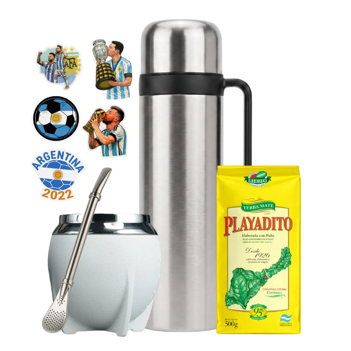 Set Matero con Termo Media Manija 1L Mate Bombilla Yerba y Stickers