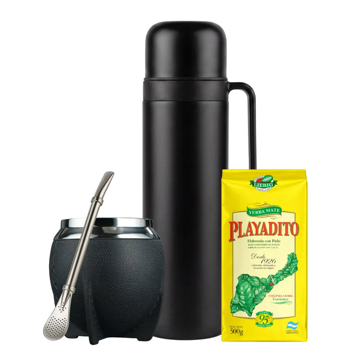 Set Matero con Termo Media Manija 1L Mate Bombilla Yerba y Stickers