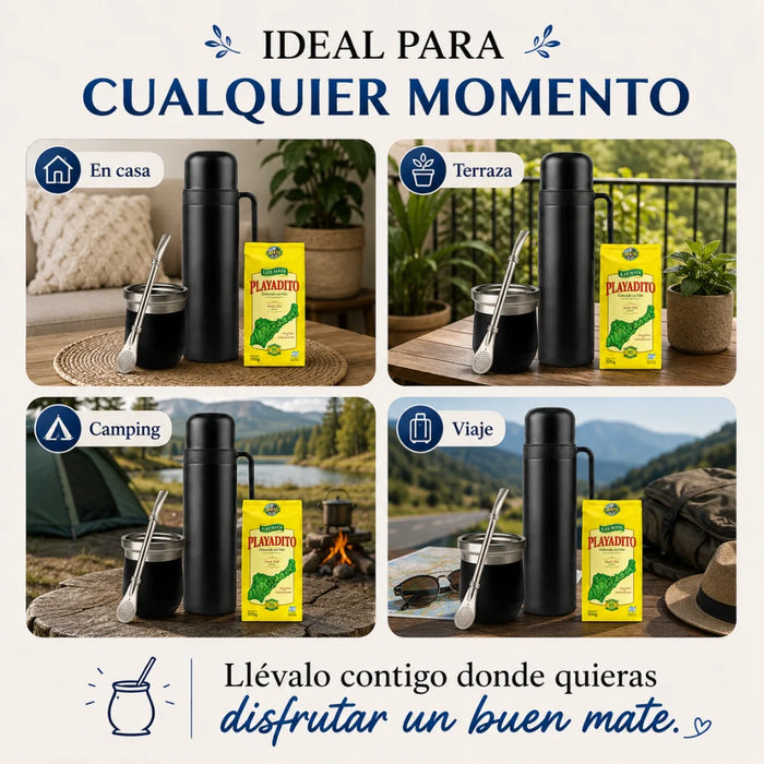 Set Matero con Termo Media Manija 1L Mate Clasico Bombilla Yerba y Stickers