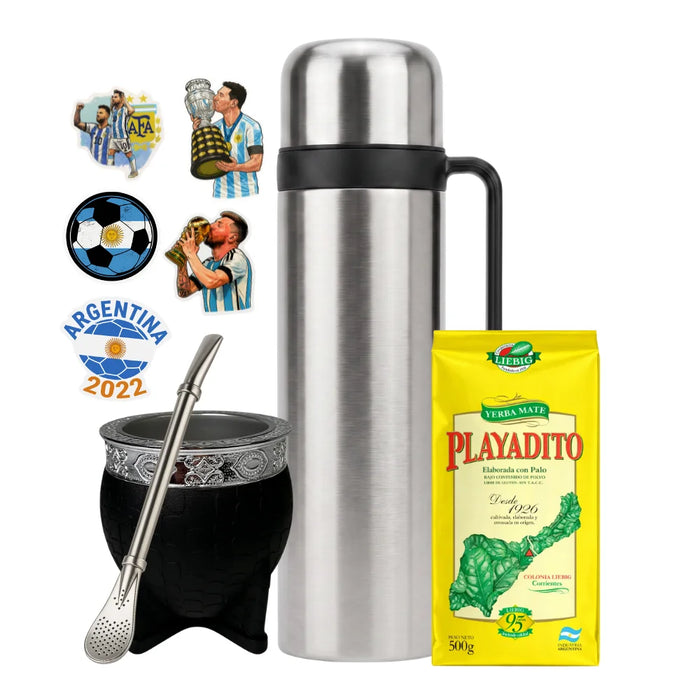 Set Matero con Termo Media Manija 1L Mate Imperial Bombilla Yerba y Stickers