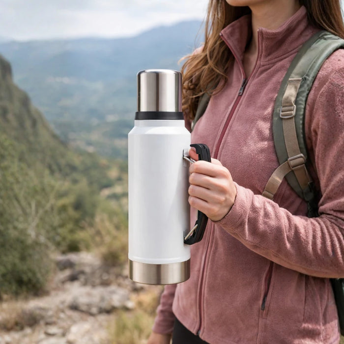 Termo 1 Litro De Acero Inoxidable Blanco Apto Frio y Caliente