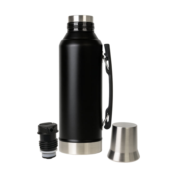 Termo 1,2 Litros De Acero Inoxidable Negro Pico Cebador Apto Frio y Caliente