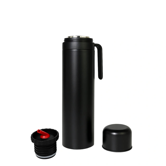 Termo Negro Media Manija 1 Litro Acero Inoxidable con Pico Cebador