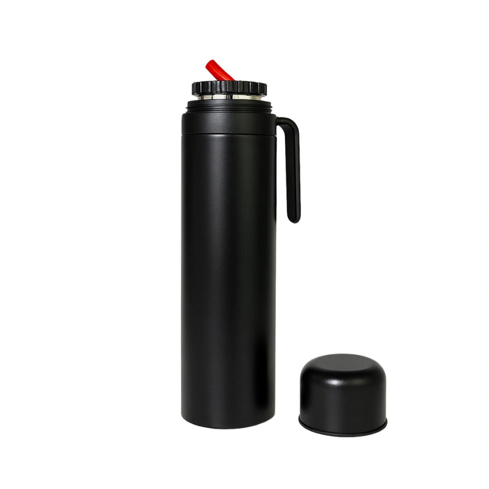 Termo Negro Media Manija 1 Litro Acero Inoxidable con Pico Cebador