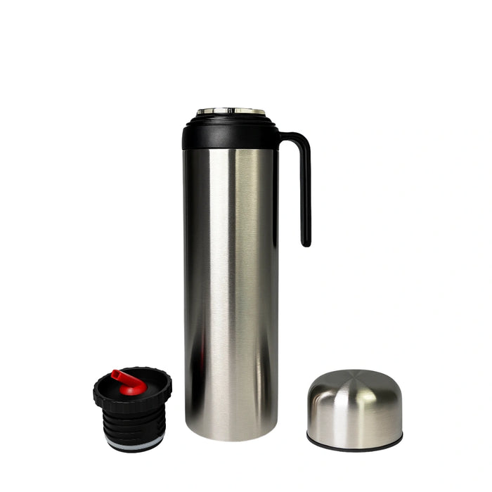 Termo Plateado Media Manija 1 Litro Acero Inoxidable con Pico Cebador