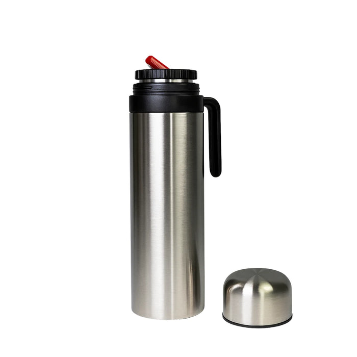 Termo Plateado Media Manija 1 Litro Acero Inoxidable con Pico Cebador