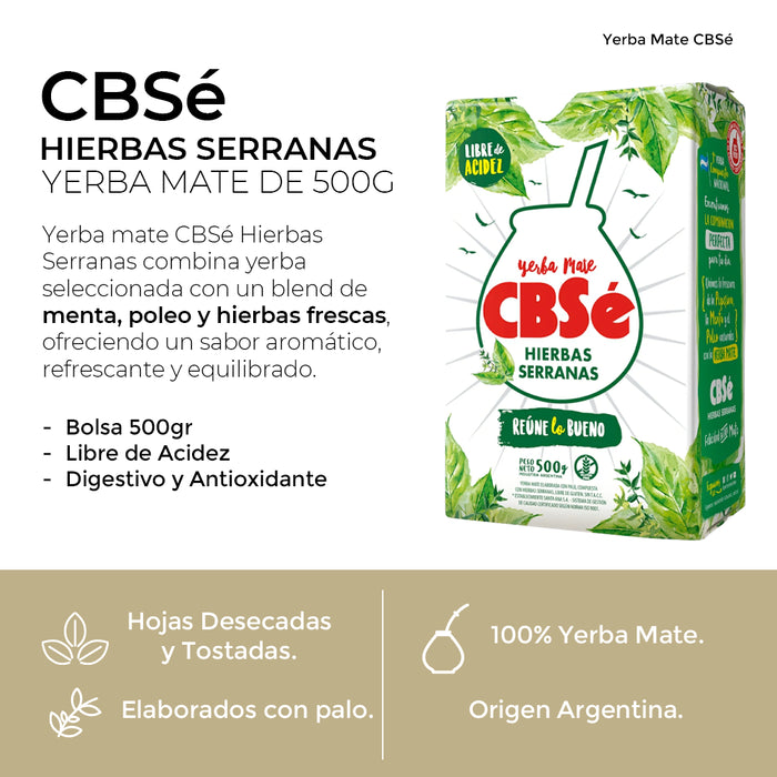 Pack Yerba Mate CbSe Hierbas Serranas 500 Grs - 3 Unidades