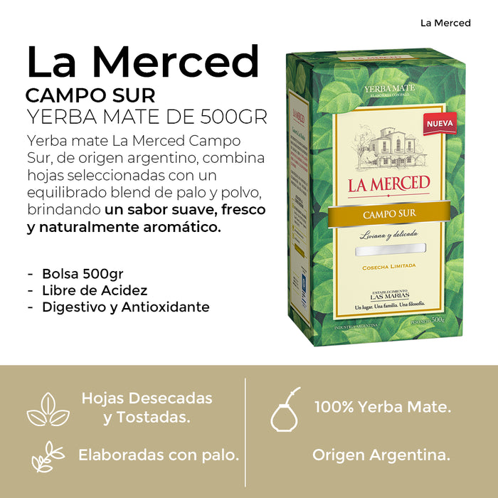 Pack Yerba Mate La Merced Campo Sur 500 Grs - 3 Unidades